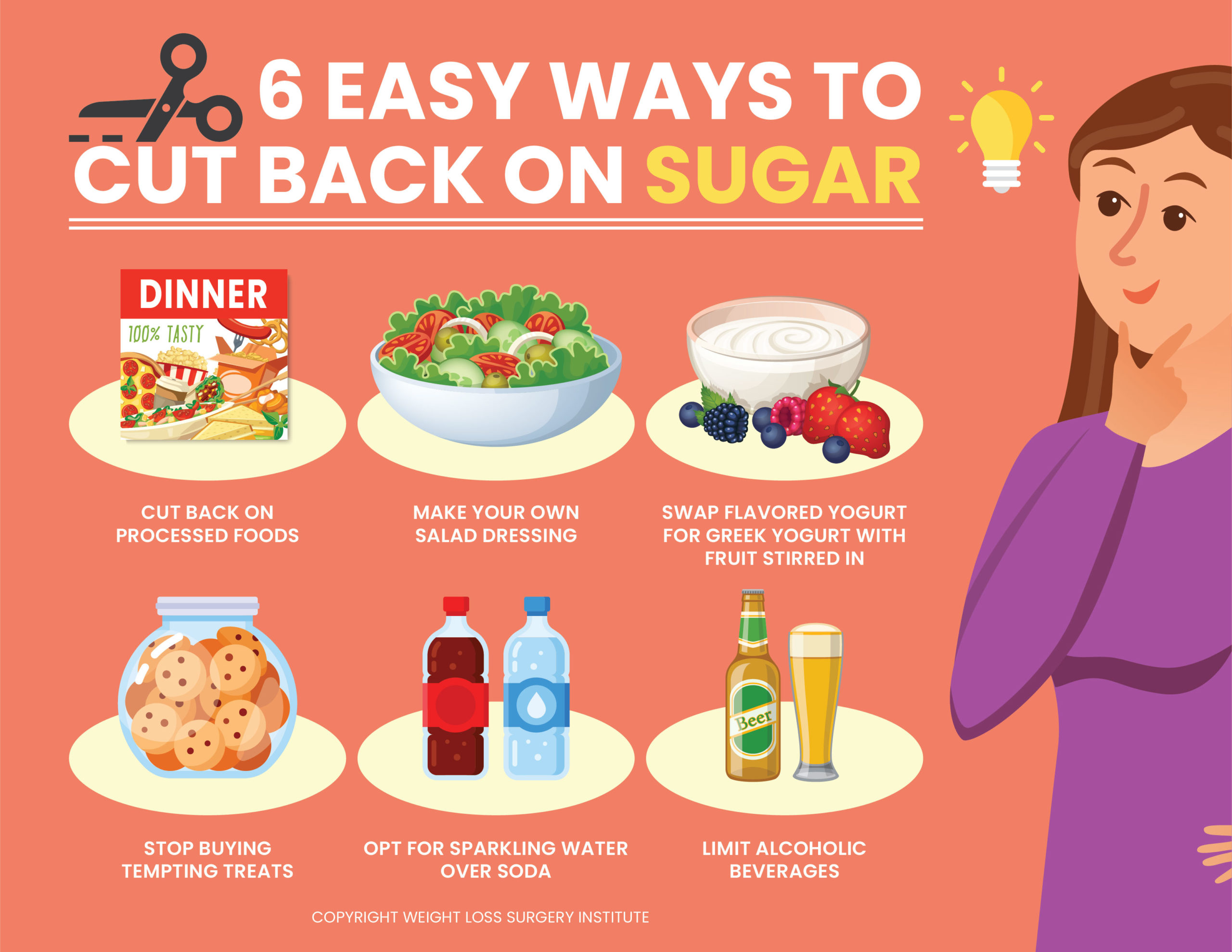how to cut back on sugar - an infographic showing how you can reduce sugar intake